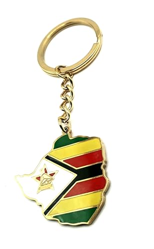 SNS Components Zimbabwe Zimbabwean Africa African Gold Country Flag Key Ring Metal Enamel Keyring