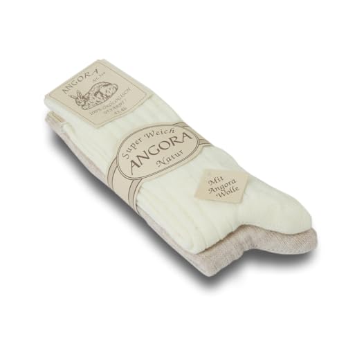 Sonia Originelli Angorasocken Wollstrümpfe dünn gestrickt, Farbe Wollweiss-Beige, Größe 39-42, 2 Paar
