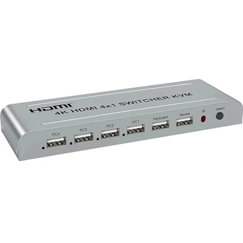 Image of Tobo 4K HDMI 4x1 KVM Switch 4 in 1 HDMI USB Switch for 4 Computer Share a 4K@30Hz Monitor and 3 USB Device Keyboard Mouse Printer, Including 4 KVM Cables TD-1208H