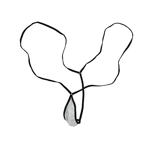 Afom Men's Sexy Slingshot Sheer Pouch T-Back Brief Thong (White)