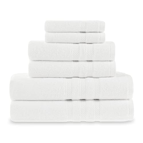 Tawfeeq Linens White Turkish Bath Towel Set 650 Gsm Double Stitched Edges & Double Piles, Include 2 Hand Towels For Bathroom, 2 Washcloths For Face & 2 Luxury Bathroom Towels Set For Bath 6-Pack #TOP2