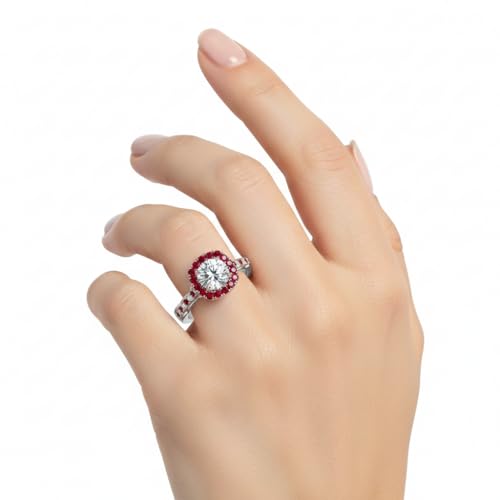 Image of Choose Your Gemstone Cathedral Halo Two Tone Engagement Ring 925 Sterling Silver Round Shape Halo Engagement Rings Lightweight Office Wear Everyday Gift Jewelry US Size 4 to 12