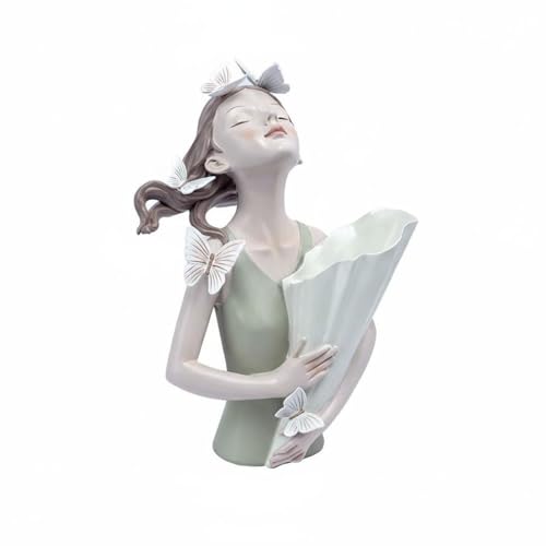 Jarrón decorativo busto de chica para decorar el estudio en verde 2