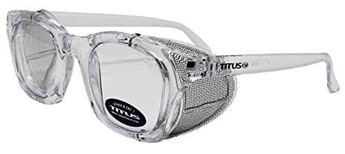 TITUS G12 Retro Style Safety Glasses Soft Folding Stainless Steel Mesh OR Color Matched Side Shield (Transparent Frame/Clear Lens, With Fitted Hard Case)