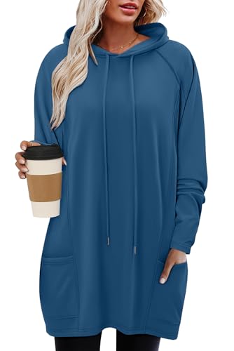 KISSMODA Women Hoodies Dress Long Sweatshirts Dress Raglan Sleeves Oversized Sweatshirts with Pocket 2025 Fall Winter Trendy
