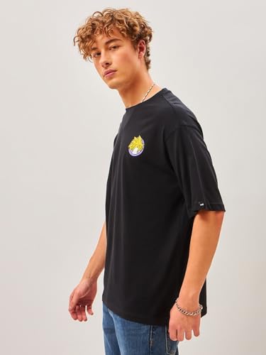 Image of Bewakoof Men's Gohan Graphic Printed 100% Cotton T-Shirt - Oversized Fit, Round Neck, Half Sleeves