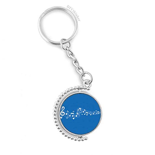 Porte-clés rotatif bleu motif musique 1,2 x 3,5 pouces pour homme et femme