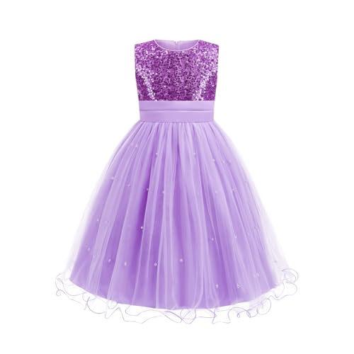 Flower Girls Sequin Dress Girls Dresses Birthday Princess Dress for Wedding Tulle Pearl Sleeveless Party Pageant