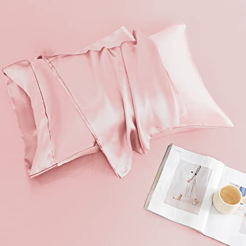 Udeal Queen Sheet Set Satin Sheets And Pillowcase Sets Silky Soft Cooling Bed Sheets Set Deep Pocket Luxury Breathable Sheet, Wrinkle, Fade, Stain Resistant 90 Gsm (4 Piece, Pink) #TOP6