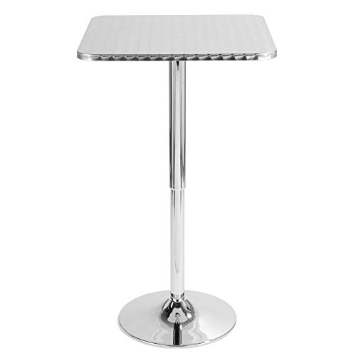 Woybr Brushed Aluminum, Chrome Top Bistro Bar Table, 25.5” Diam. X 26-41” H, Silver Swirl #TOP1
