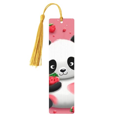 漫画ストロベリーパンダ木製しおり タッセルペンダント付き ユニークなハンドメイド木製ブックマーク ギフトクラフトブックマーカー ブック愛好家向け ページマーカー オーナメント 誕生日プレゼントに最適