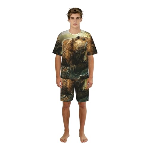 Pyjama castor homme ensemble imprimé élégant avec col tailleur