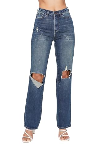 Judy Blue Women's High Waisted Ripped Knee Dad Jeans