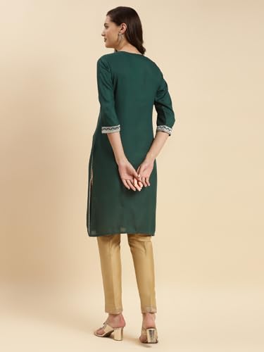 Image of rangita Green Rayon Knee Length Embroidered Straight Kurti for Women | Kurta for Women