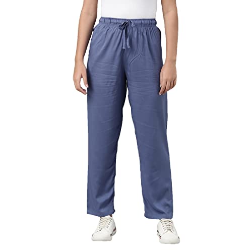 Image of GO COLORS Women Solid Mid Rise Relaxed Fit Viscose Casual Pants