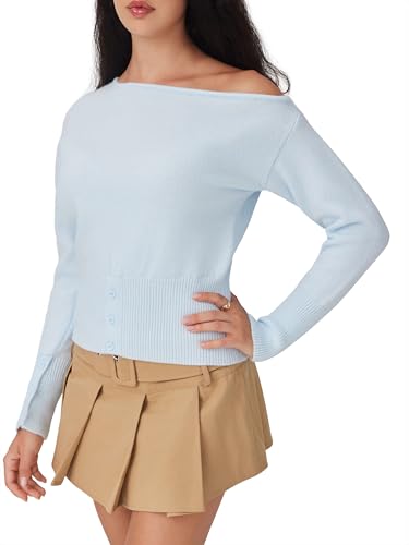 CIDER Off The Shoulder Sweaters for Women Cute Long Sleeve One Shoulder Fall Outfits Knit Pullover Sweater Tops Trendy4