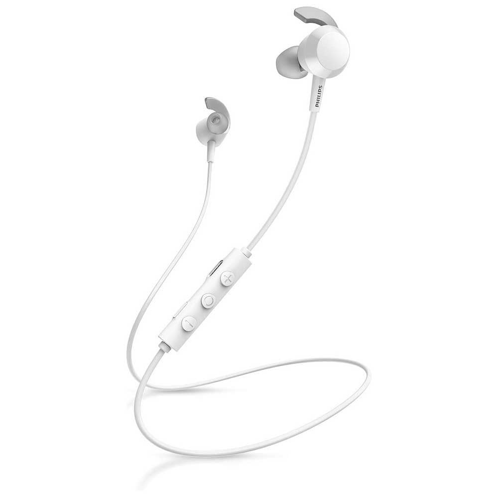 PHILIPS E4205WT/00 In-Ear Headphones Bluetooth with Inline Remote Control (8.2-mm Neodymium drivers, BASS Boost Button, 10 Hours Play Time, Noise Isolation, Secure Fit) White – 2020/2021 Model