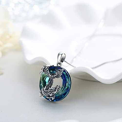 Midir&Etain Dragon Necklace Sterling Silver Crystal Pendant Necklace Dragon Jewellery Birthday Gifts for Women Girls