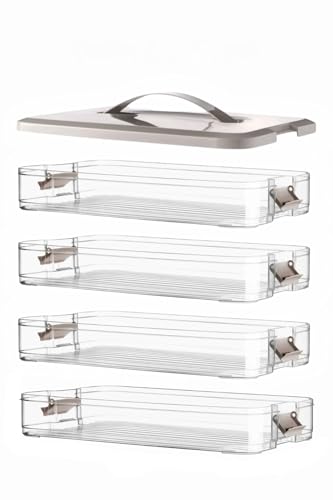 Mehrzweck Vorratsbehälter mit Griff – BPA-frei, stapelbar – Lunchbox für Picknick, Camping, Reisen, Schule & Büro – 30 x 21,5 x 5 cm, Schwarz/Grau (Steingrau, 4 - Teilig)
