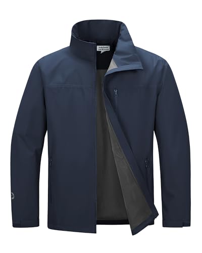 Outdoor Ventures Mens Lightweight Jacket Waterproof Softshell Jackets with Velvet Lined Stand Collar Windbreaker for Hiking Running Cycling Golf Navy Blue L - Image 8