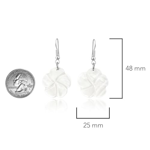 Tropical Plumeria Flower White Kabibe Shell Dangle Earrings4
