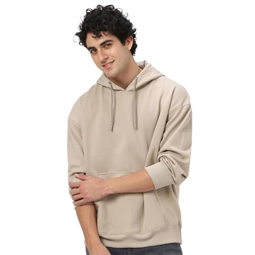Image of Urbano Fashion Men's Cotton Solid Oversized Hooded Neck Sweatshirt