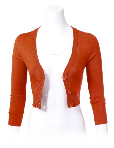 Image of Allsense Women's Cropped Bolero Shrug Cardigan | 3 /4 Sleeve, Button Down, Lightweight Knit Sweater