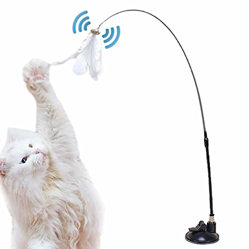 Vigcebit - Juguete para gato (plumas), diseño de gato con ventosa, gato divertido con plumas y campanas, juguetes interactivos gatito varita de juguete para gatos