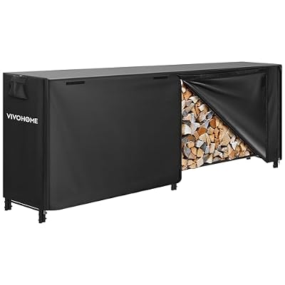 VIVOHOME 8ft Heavy Duty Indoor Outdoor Firewood Storage Log Rack with Cover Combo Set Black