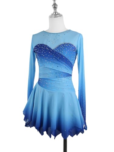 Vestido de patinação artística para meninas e mulheres, competição de patinação no gelo, manga compr