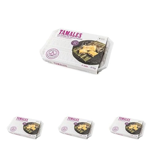 La Reina de las Tortillas - Líder europeo en gastronomía artesanal mexicana -Tamales de cerdo en salsa verde. Maíz 100% nixtamilizado. Aptos para Celiacos. 3 unidades. Caducidad 4 meses (Paquete de 4)