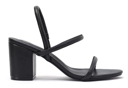 Image of geluboao Heels for Women Classic Open Round Toe Three Straps Slip On Block Low Heel Sandals Strappy Ankle Strap Chunky Heeled Sandals Party Wedding Dress Shoes