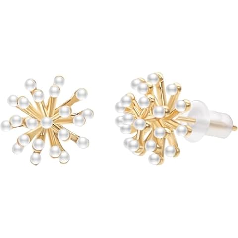 Airokiy Gold Pearl Earrings for Women Stud Bridesmaid Earrings 14K Gold Plated Hypoallergenic Pearl Cluster Earrings Bridesmaid Cover