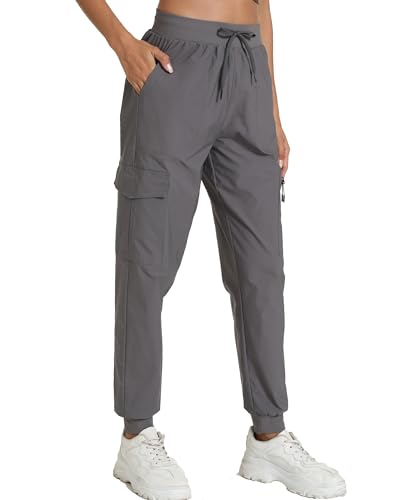 Image of Women's Joggers with Pockets, Hiking Cargo Water Resistant Lightweight Pants for Women Workout Athletic Travel Camping