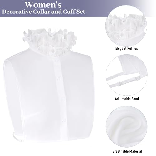 Fake Collar Half Shirt Detachable Dickey Collar Cuff Chiffon Blouse Half Shirts False Collar for Sweater Coat4