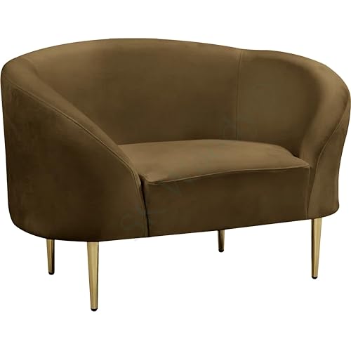 Image of Rosewood Luxury Curved Sofa in Premium Velvet-Fabric | Solid Wood Structure | High Density Foam | Sturdy Golden Legs | Comfortable & Stylish Couch for Modern Living Room (Brown, 1 Seater)