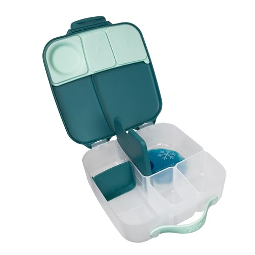b.box Brotdose | Große Bento-Box mit 4 Fächern (2 auslaufsicher) herausnehmbarer Trenner Gel-Kühlpack | Ideal für die Schule | Ab 3+ | B x T x H: 20 cm x 20 cm x 7 1 cm