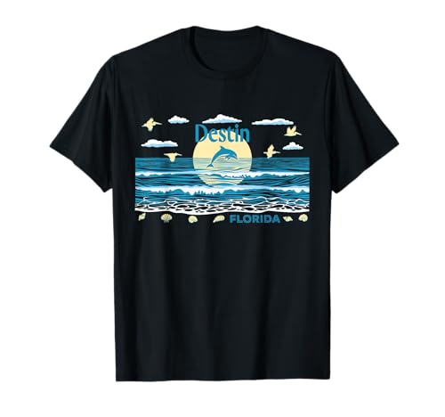 Destin FL Dolphin Pelican Waves Beach Vacation T-Shirt