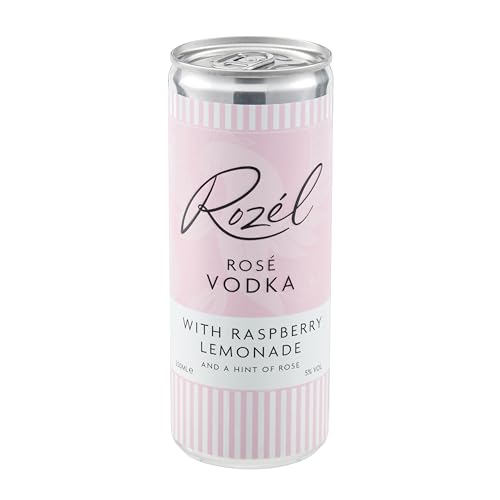 Rozél Rosé Vodka with Raspberry & Rose Lemonade Premixed Cocktail in a Can Ready-To-Drink Raspberry Flavoured Vodka & Mixer Sparkling Fruit Flavoured 5% Low Alcohol Drink Pink Cocktail Mix 250ml