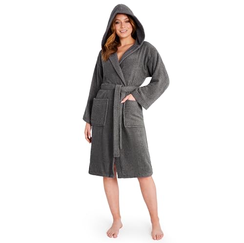 CityComfort Albornoz Mujer Ducha - Albornoz Ducha de Algodón Absorbente S-XL, Albornoz Mujer Invierno con Capucha, Baño, Spa y Gimnasio (Carbón, M)