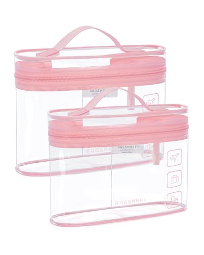 Image of BAGSMART TSA Approved Toiletry Bag, 2 Pack Clear Makeup Cosmetic Bag Organizer, Quart Size Travel Bag for Toiletries, Carry-on Travel Accessories Essentials, Pink-2pcs