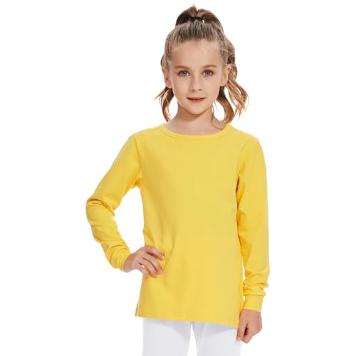 3T 4T 5T to 12 Years Girls Long Sleeve Shirts Kids Cotton T-Shirt Toddler Basic Crew Neck Top (Yellow 10 Years)