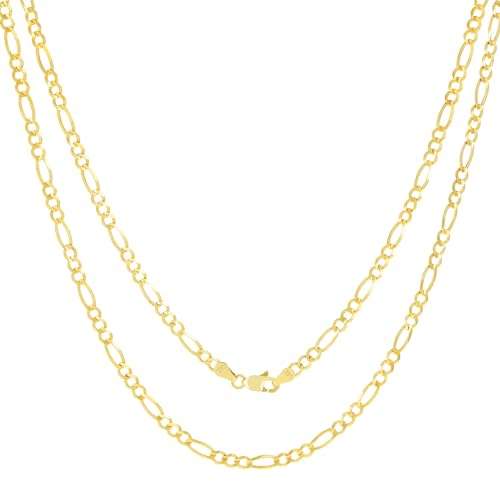 Nuragold 14k Real Yellow Gold Solid Figaro Link 3.5mm Chain Necklace (16