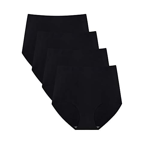 FallSweet No Show High Waist Briefs Underwear for Women Seamless Panties,Pack of 4 (Black4, L) Cover