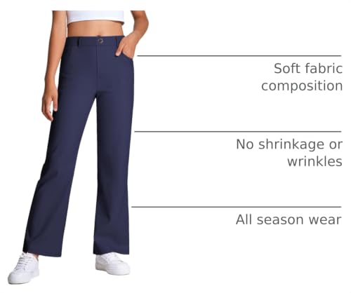 Image of Girls Uniform Pants Kids High Stretchy Flare Dress Pants | Elastic Waist,Pull-On Pants