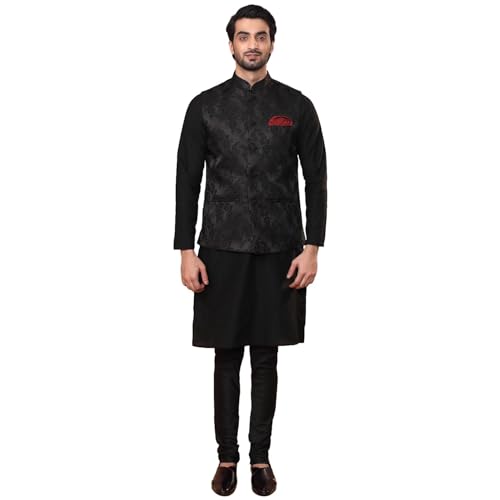 Kisah Men Kurta Jacket Set Blended Fabric, Rose Print, Full Sleaves, Knee Length, Straight, Regular Fit, Mandarin Collar Ethnic Wear|42