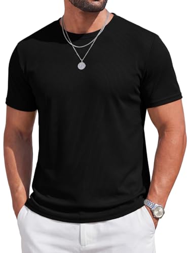 Runcati Herren T-Shirt Sommer Kurzarm Männer Rundhals Leicht Funktionsshirt Einfarbig Basic Unterhemd Regular Fit Gym Sport Shirts Schwarz XL