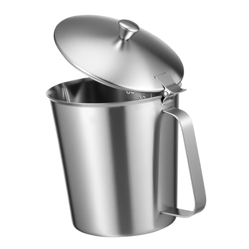 KESYOO ステンレス製計量カップ 蓋付き 目盛り付き 耐熱ミルクティーカップ コーヒーラテアート用 ミルクシェイク対応 家 業務用