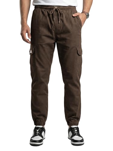Image of Beyoung Cotton Solid Elastic with Drawstring Cargo Joggers for Men | Regular Fit | 2 Spacious Pockets | Smooth Texture