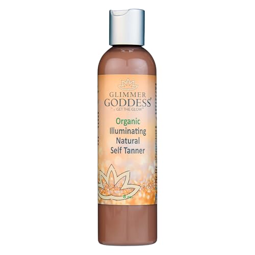 Image of Glimmer Goddess Organic Self Tan Lotion - Unscented for Face & Body, Vegan, Natural Bronzing, Streak-Free, All Skin Types, 8 oz., Organic Ingredients, Paraben-Free, Cruelty-Free